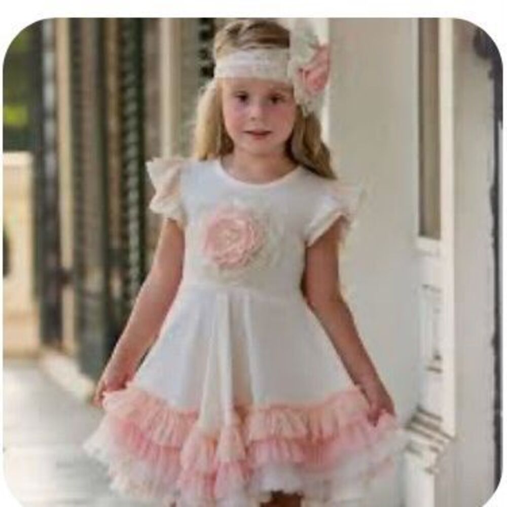 Frilly frocks toddler girls rose, floral, tiered, ruffle detail, dress 4T